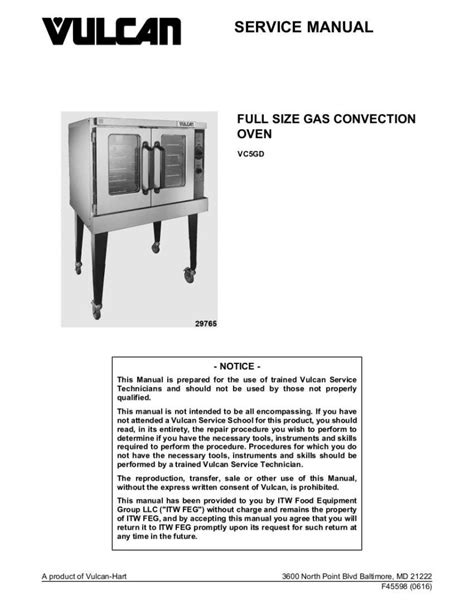 vulcan convection oven service manual